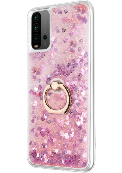 Xiaomi Redmi 9t Kılıf Glitter Liquid Holder Pembe