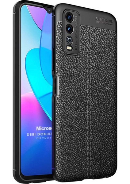 Vivo Y11S Kılıf Deri Dokulu Silikon Siyah
