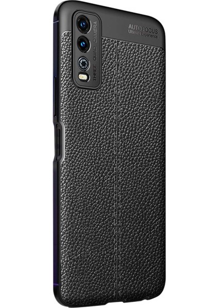 Vivo Y11S Kılıf Deri Dokulu Silikon Siyah fiyatları