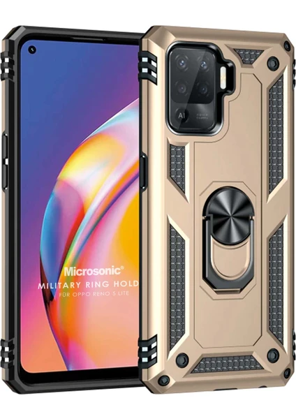 Oppo Reno 5 Lite Kılıf Military Ring Holder Gold