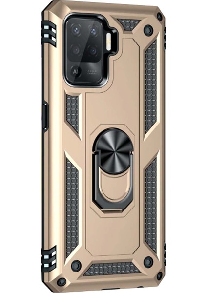 Oppo Reno 5 Lite Kılıf Military Ring Holder Gold