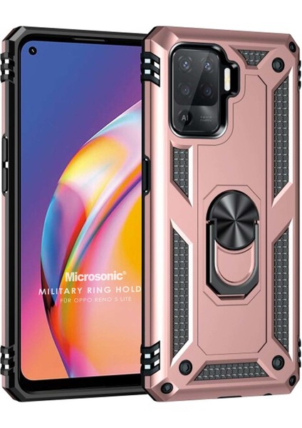 Oppo Reno 5 Lite Kılıf Military Ring Holder Rose Gold