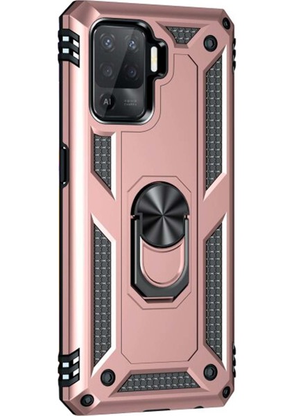 Oppo Reno 5 Lite Kılıf Military Ring Holder Rose Gold