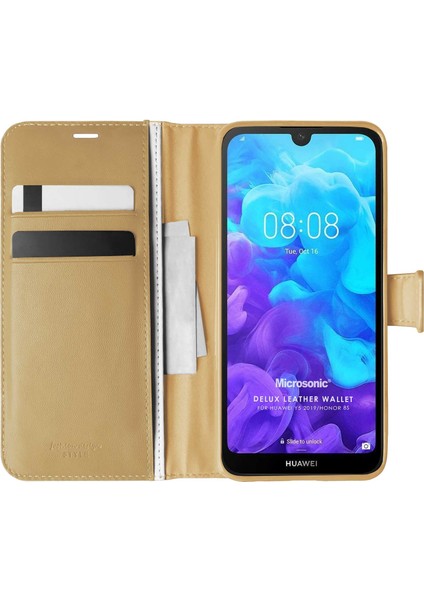 Huawei Y5 2019 Kılıf Delux Leather Wallet Gold