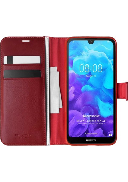 Huawei Y5 2019 Kılıf Delux Leather Wallet Kırmızı