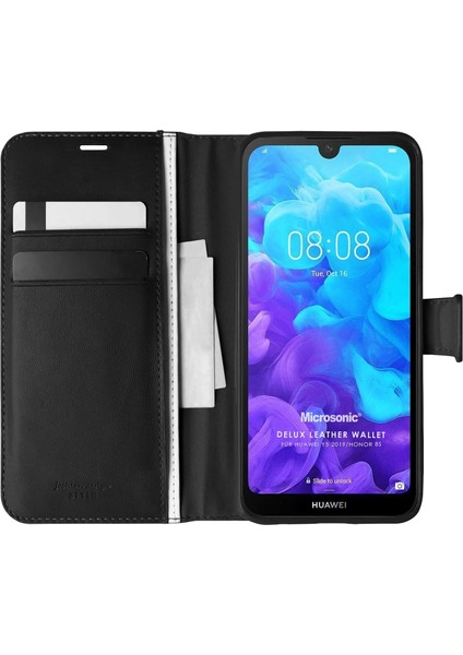 Huawei Y5 2019 Kılıf Delux Leather Wallet Siyah