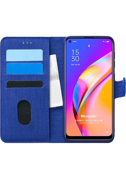 Oppo Reno 5 Lite Kılıf Fabric Book Wallet Lacivert