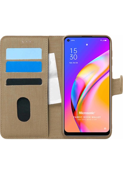 Oppo Reno 5 Lite Kılıf Fabric Book Wallet Gold