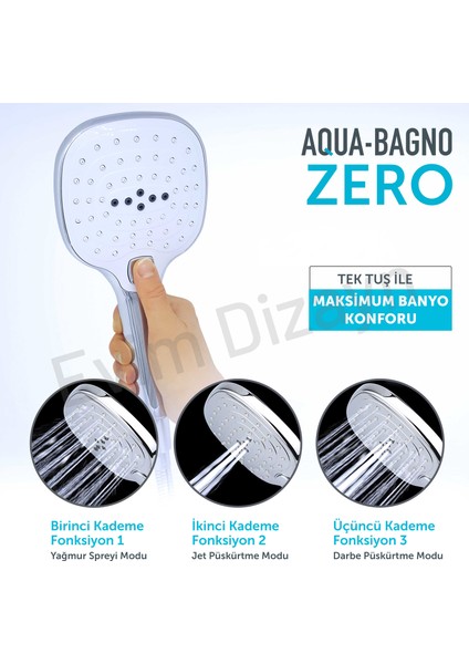 Aqua Bagno Zero 3 Fonksiyonlu Duş Başlığı