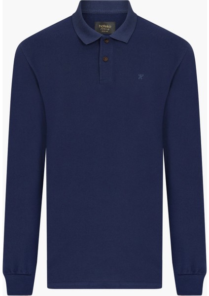 Erkek Pamuk Indigo Uzun Kollu Polo Yaka Tişört