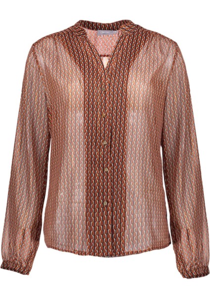 Metal Düğme Aksesuarlı Kiremit Tonlar Transparan Lureksli Gömlek Bluz modelleri