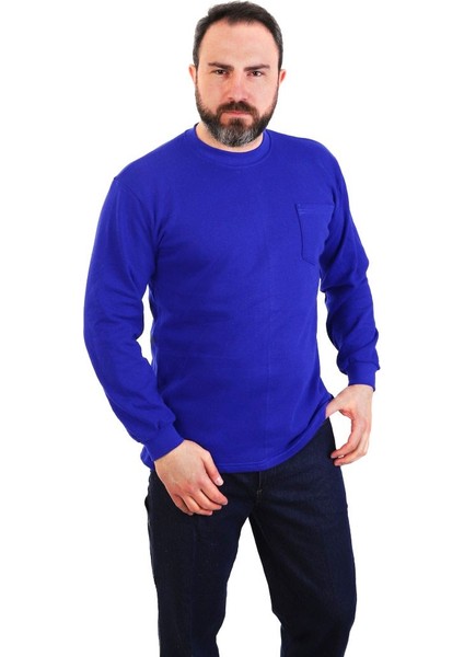 Eser - Bisiklet Yaka Sweatshirt - Cepli - Saks