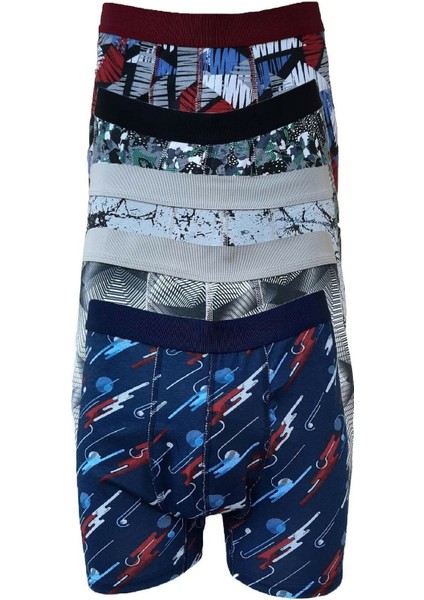 5 Adet Karışık Renk Likralı Desenli Boxer