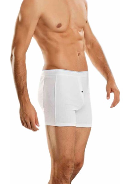 Beyaz Renk Düğmeli Likralı Boxer