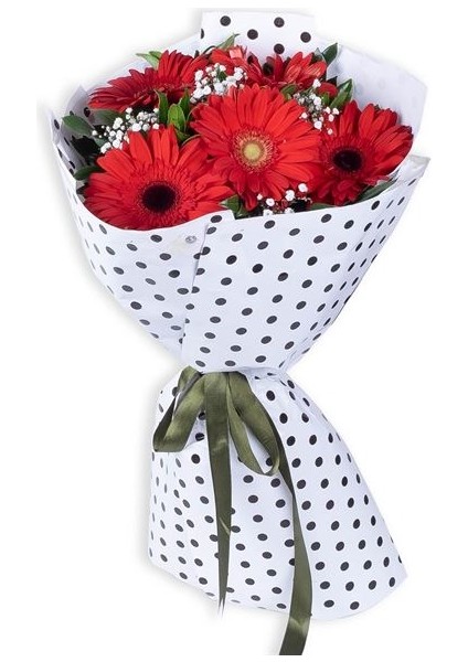 Sevgi Tutkusu 5 Kırmızı Gerbera Çiçek Buketi