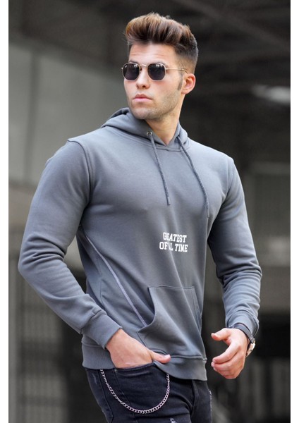 Füme Baskılı Kapşonlu Sweatshirt 5292