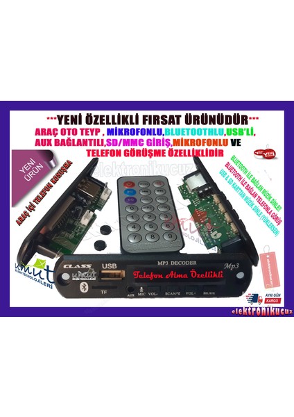 TF-123 USB Bluetooth Oto Teyp Usb/sd Çevirici Aux Kumandalı 12V Telefonla Konuşma Özellikli