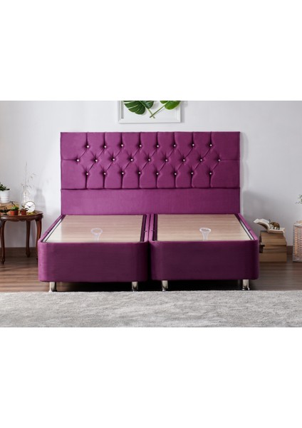 Niron Purple Baza 140X190 cm Çift Kişilik Sandıklı Mor Kumaş Baza Silinebilir Soho Kumaş