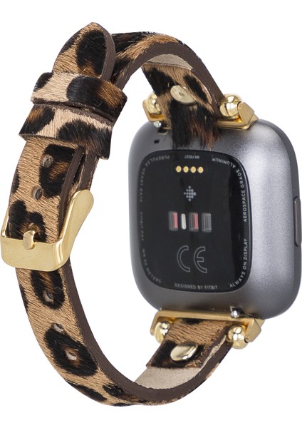 Fitbit Versa 2-3 Uyumlu Deri Kordon Gold Troklu Tüylü Leopar fiyatları
