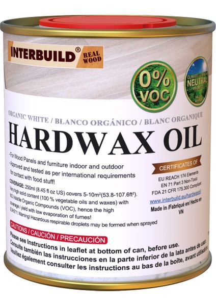 Interbuild Hardwax Oil (0%) Voc 250 ml Mobilya ve Ahşap Tezgah Yağı, Organik Beyaz