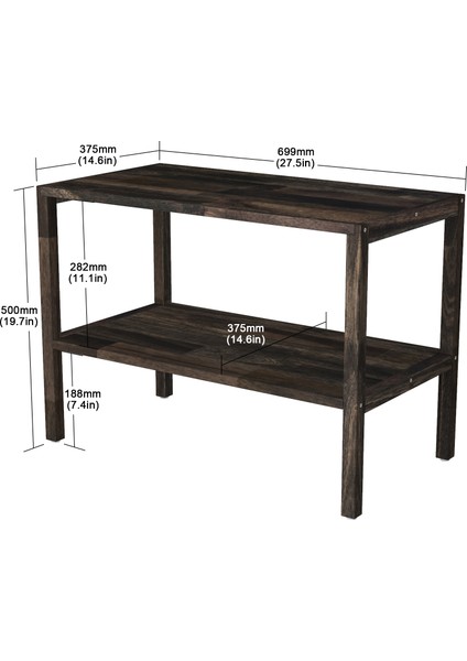Interbuild Masif Akasya Ağaç,holger 2 Katlı Çok Amaçlı RAF,699X375X500 Mm, Espresso Renk