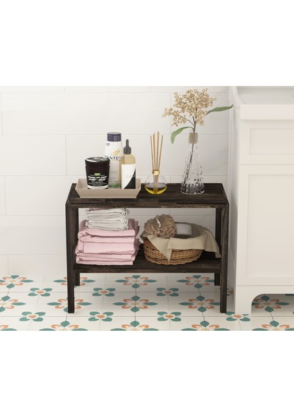 Interbuild Masif Akasya Ağaç,holger 2 Katlı Çok Amaçlı RAF,699X375X500 Mm, Espresso Renk