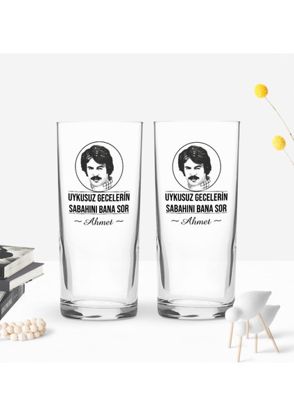 Kişiye Özel Renkli Baskılı Ferdi Tayfur Tasarımlı Ikili Rakı Bardağı Seti-1