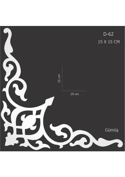 Aynalı Pleksi Mobilya Süsü D-62 Seçenekli Gümüş - 15 x 15 cm Köşe