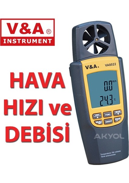 8022 Dijital Anemometre Rüzgar Hızı, Hava Debisi ve Sıcaklık Ölçer