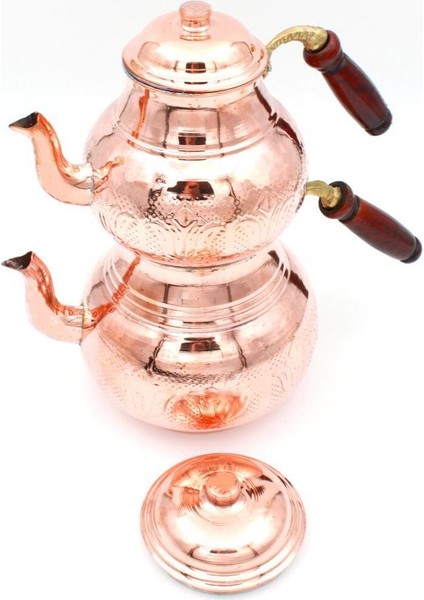 Bakır Çaydanlık Lale Desenli Bakır Renk