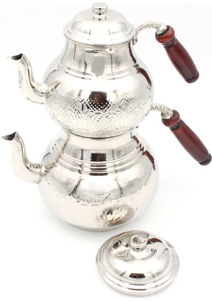 Bakır Çaydanlık Lale Desenli Gri Renk