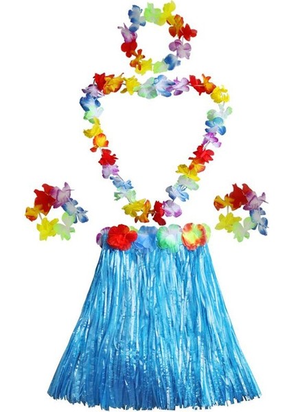 Setli Yetişkin Çocuk Uyumlu Hawaii Eteği Mavi