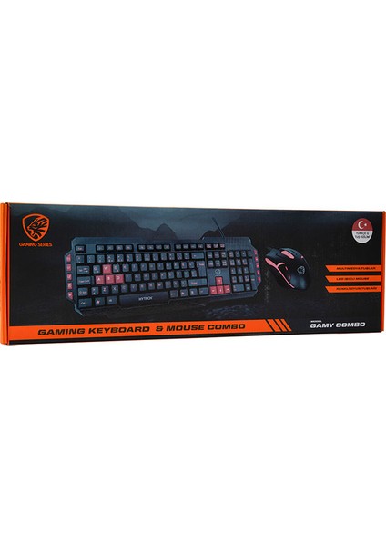 Hyk-46 Gamy Combo Siyah USB Kırmızı Tuşlu Q Klavye + Mouse Set