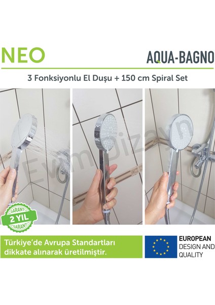 Aqua Bagno Neo  El Duşu - Duş Başlığı  3 Fonksiyonlu