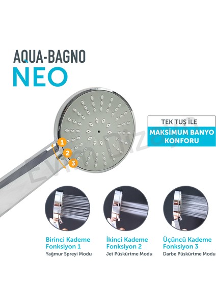 Aqua Bagno Neo  El Duşu - Duş Başlığı  3 Fonksiyonlu