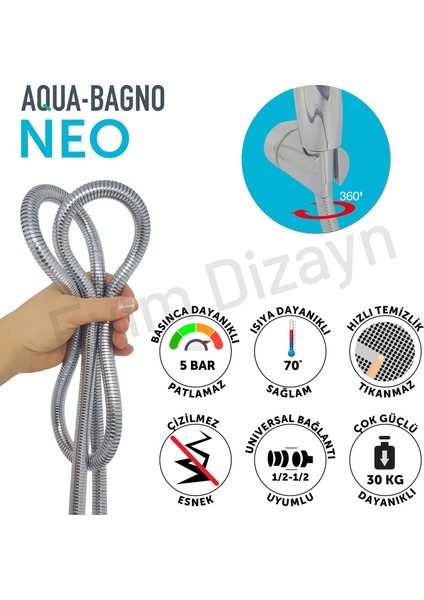 Aqua Bagno Neo  El Duşu - Duş Spirali Hortumu  Set 2 Parça