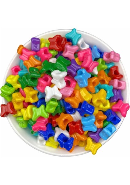 Geniş Delikli Karışık Renkli Plastik Kelebek Model Boncuk,takı,aksesuar Boncuğu (50GR,~80 Adet)