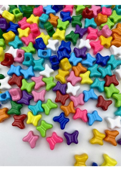 Geniş Delikli Karışık Renkli Plastik Kelebek Model Boncuk,takı,aksesuar Boncuğu (50GR,~80 Adet) fiyatları