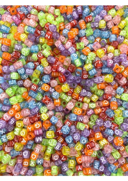 6mm Karışık Renkli Şeffaf Küp Harf Boncuk ,6X6MM Renkli Akrilik Alfabe Boncuk (100GR,~660 Adet) modelleri