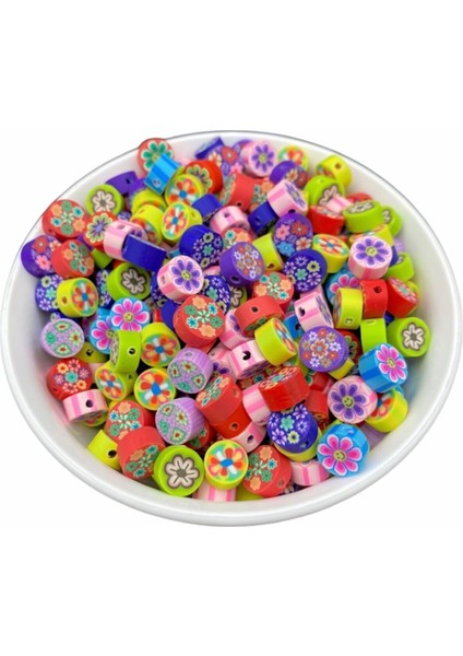 25 Adet 10MM Polimer Kil Fimo Karışık Renkli Yuvarlak Çiçek Boncuk,takı Yapımı