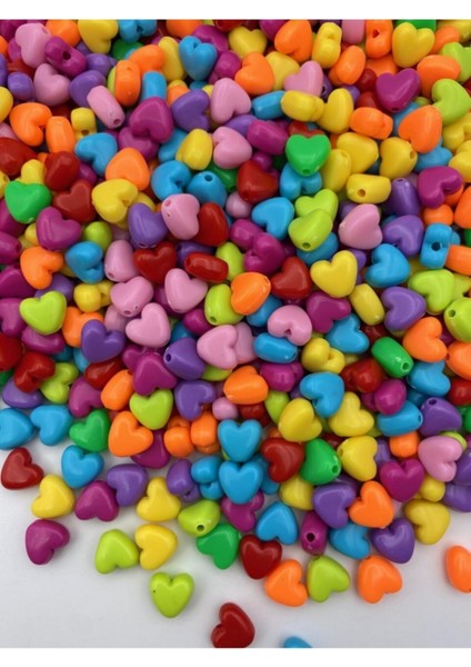 25 Gram 10MM Karışık Renkli Plastik Kalp Model Boncuk,hobi Takı Yapım Boncuğu ( 25GR,~60 Adet) fiyatları