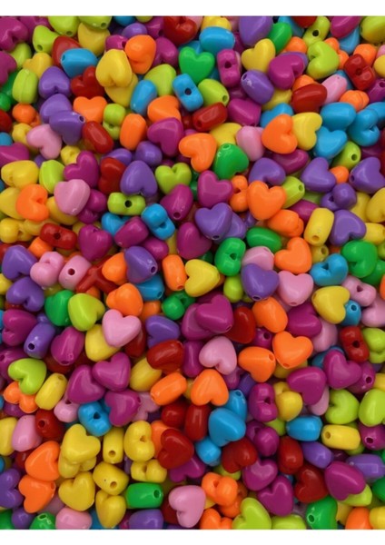 25 Gram 10MM Karışık Renkli Plastik Kalp Model Boncuk,hobi Takı Yapım Boncuğu ( 25GR,~60 Adet) modelleri