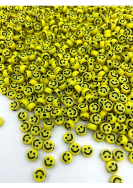 25GR Sarı Renk 4X7MM Smile,gülen Yüz Boncuk ,yassı Plastik Gülen Surat Boncuk (25 Gr, ~200 Adet)