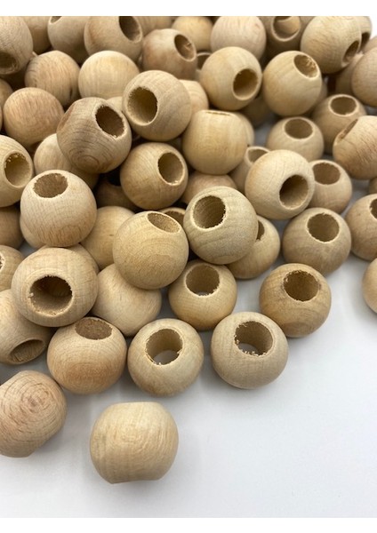22 mm Ham Ahşap Tahta Boncuk (100GR,~35 Adet Boncuk)