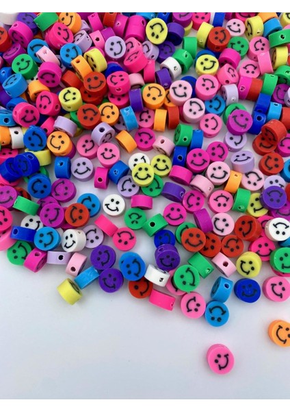 10MM Polimer Kil Fimo Karışık Gülen Yüz / Gülen Surat Emoji Boncuk (50 Adet)