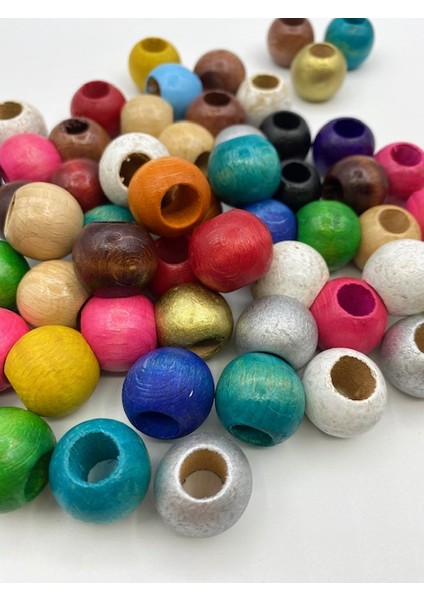 20MM Karışık Renkli Tahta,ahşap Boncuk (100GR,~50 Adet Boncuk)