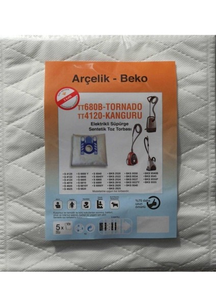 Arçelik - Beko Bks 1325 P Tt 635 Elektrikli Süpürge Sentetik Toz Torbası (5 Adet)