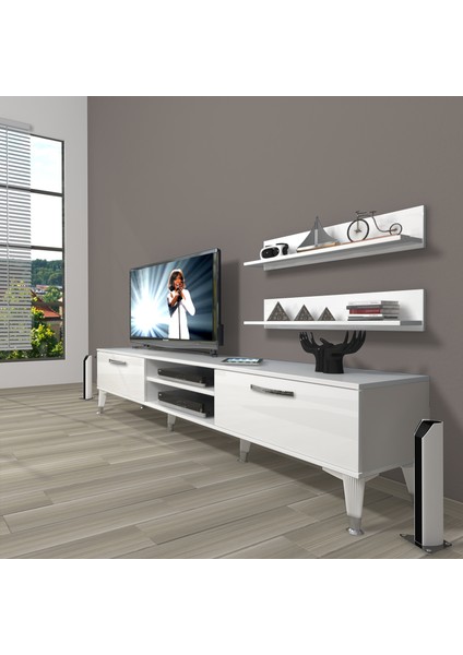 Eko 4 Mdf DVD Silver Tv Ünitesi Tv Sehpası Parlak Beyaz