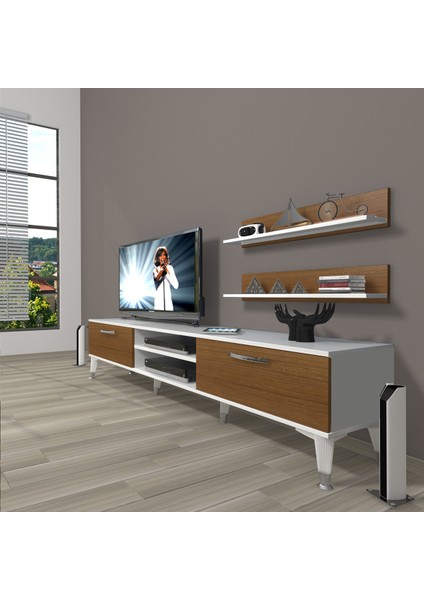 Eko 4 Slm DVD Silver Tv Ünitesi Tv Sehpası Beyaz Ceviz