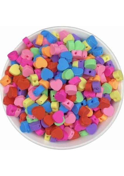25 Adet Polimer Kil Renkli Kalp Model Fimo Boncuk,takı Yapımı